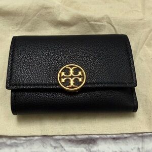 Tory Burch black leather wallet tri fold miller design